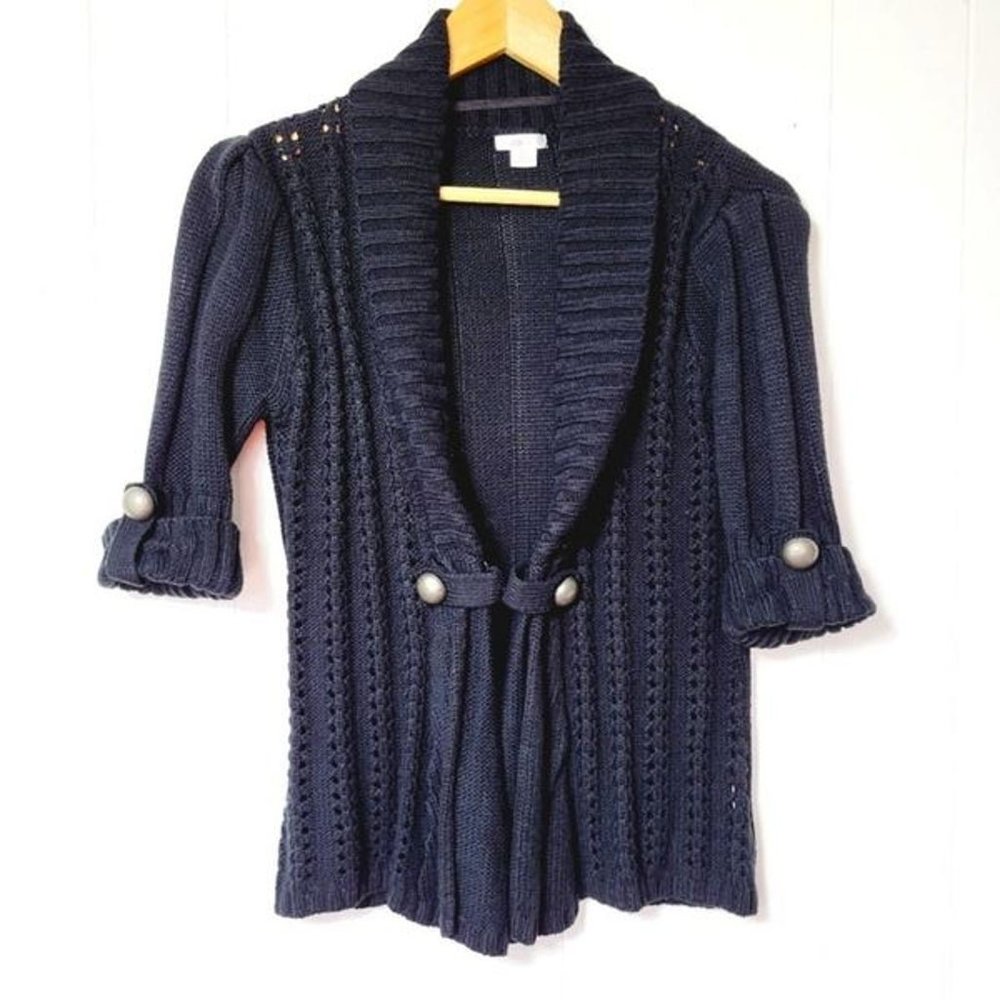 Xhilaration Black Open Knit Cardigan Sweater with Button Details Women's Large